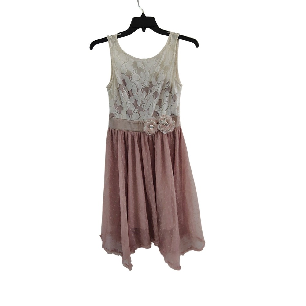 Altar'd State Sleeveless Lace Swiss‎ Dot Tulle Dress Pink Cream Small Floral